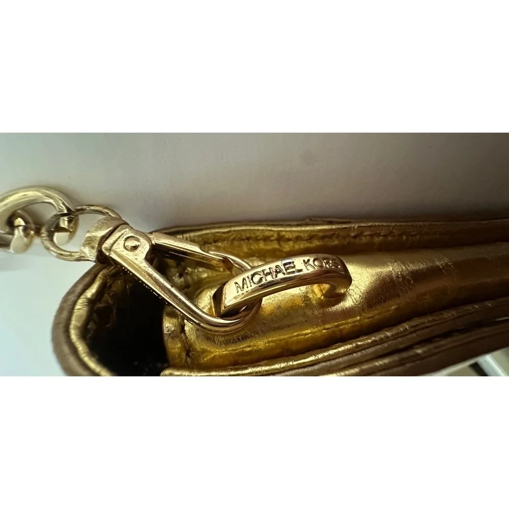 Michael Kors Gold Snakeskin Python Embossed‎ Studded Clutch Bag Small READ